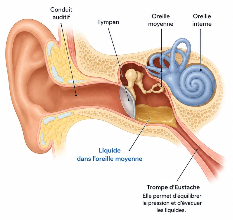 schéma oreille otite séreuse